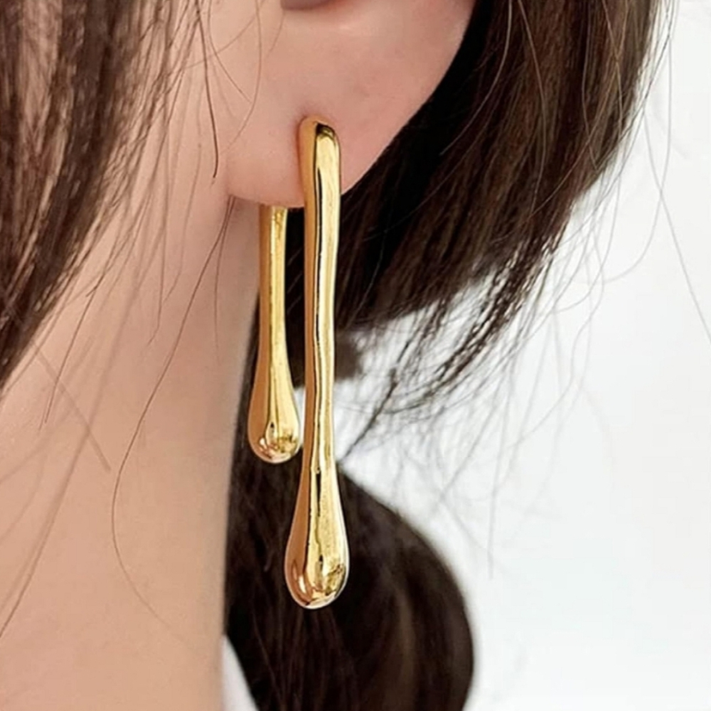 Shiny gold front/back double drop earring; nwot
